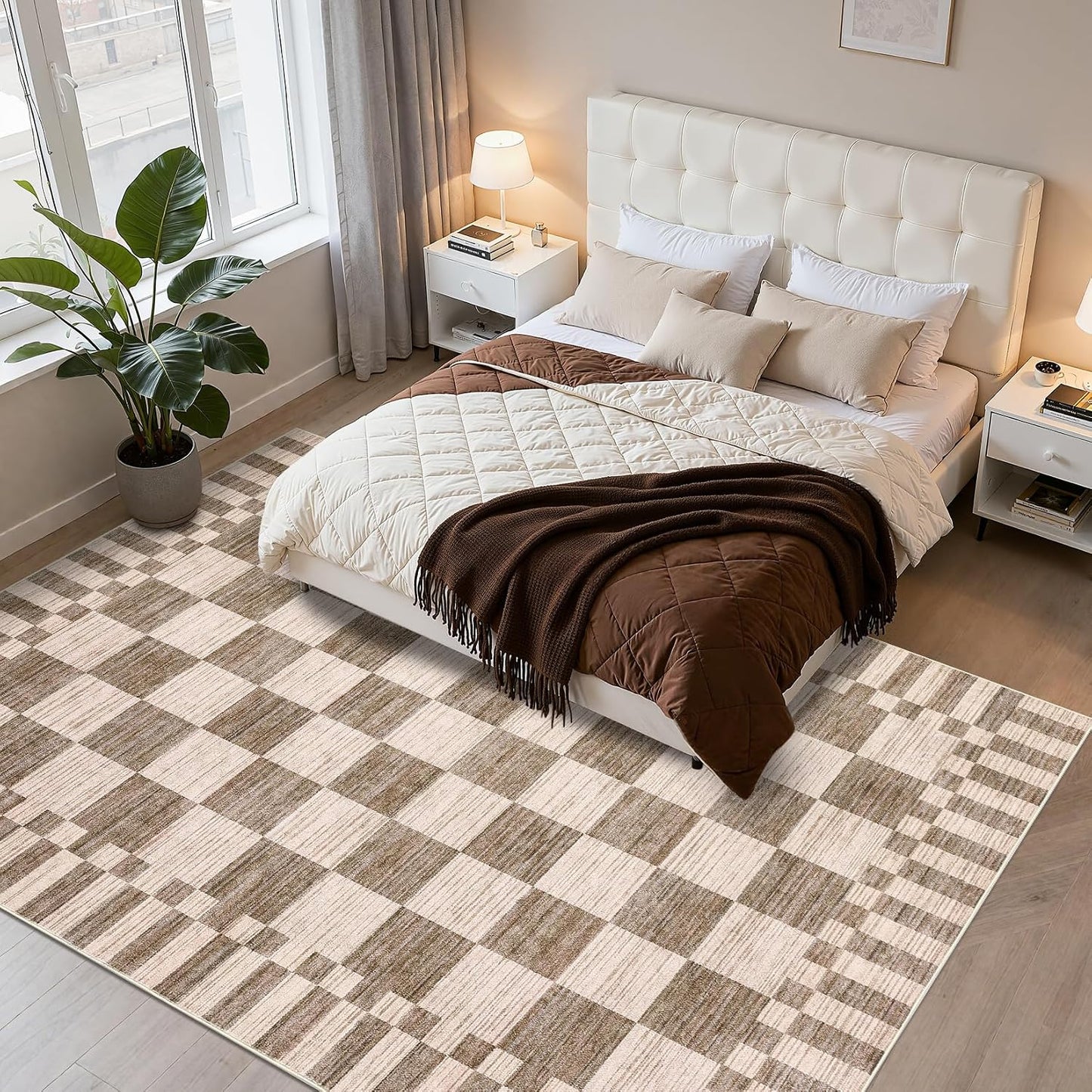 GarveeHome - Alfombra geométrica lavable de 8 x 10 pies, color marr...