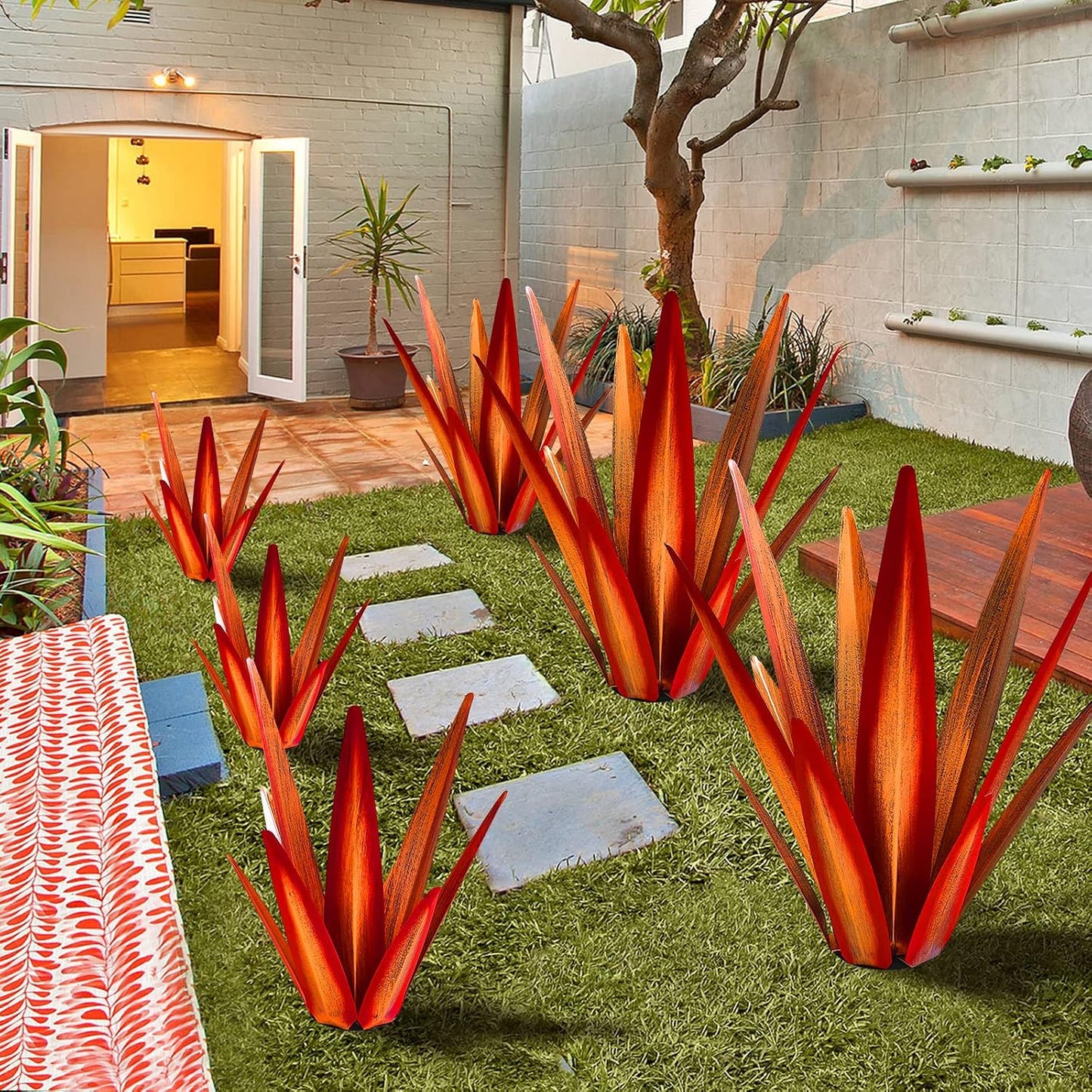 KODIBO Planta de agave de metal de 24 pulgadas, decoración al aire...