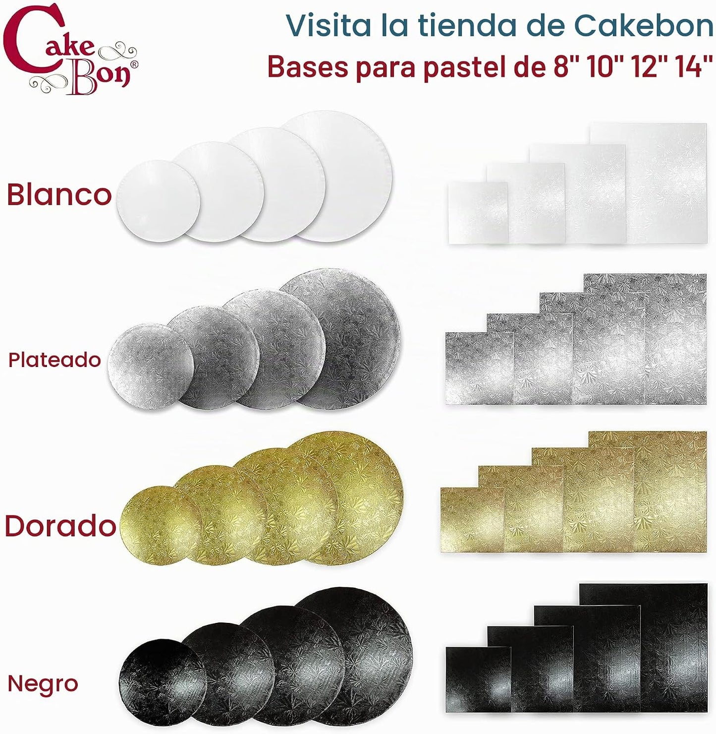 Cakebon - Bases redondas para tortas de 12 pulgadas, color blanco,...