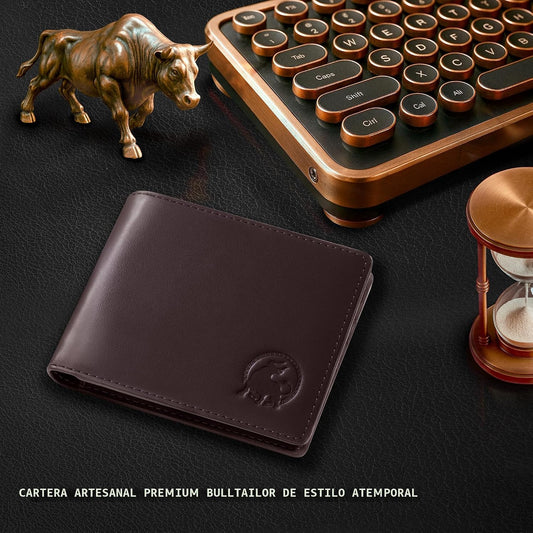 BULLTAILOR Billetera de cuero de grano completo para hombre, minima...