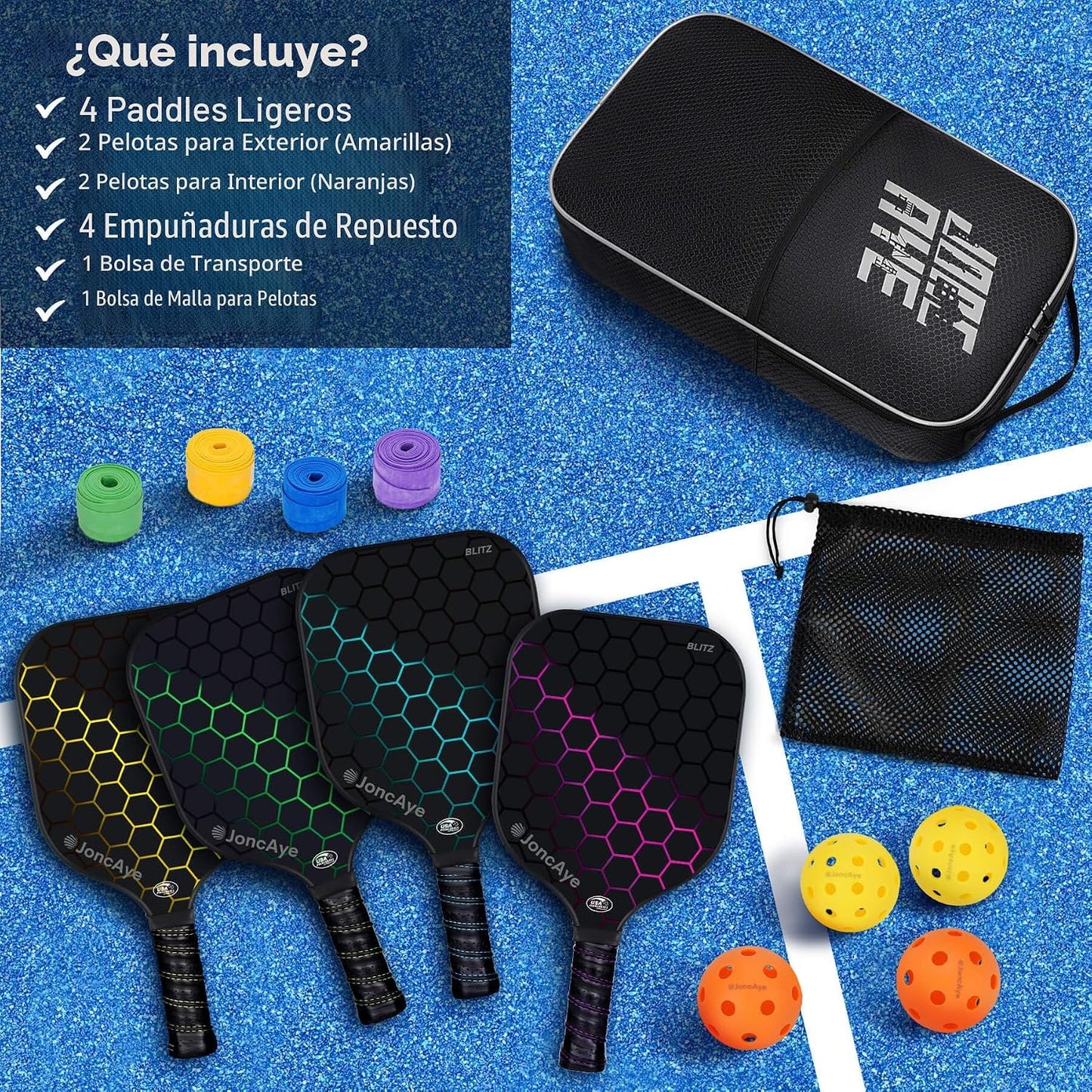 JoncAye Pickleball Paddles Juego de 4 o 2, raquetas de fibra de vid...