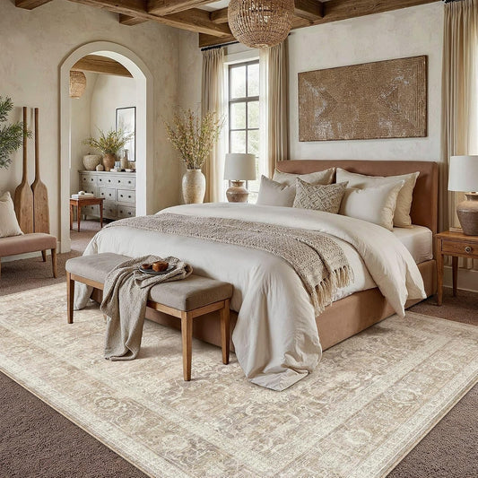 HUGEAR - Alfombras lavables de 5 x 7 pies, color beige para sala de...
