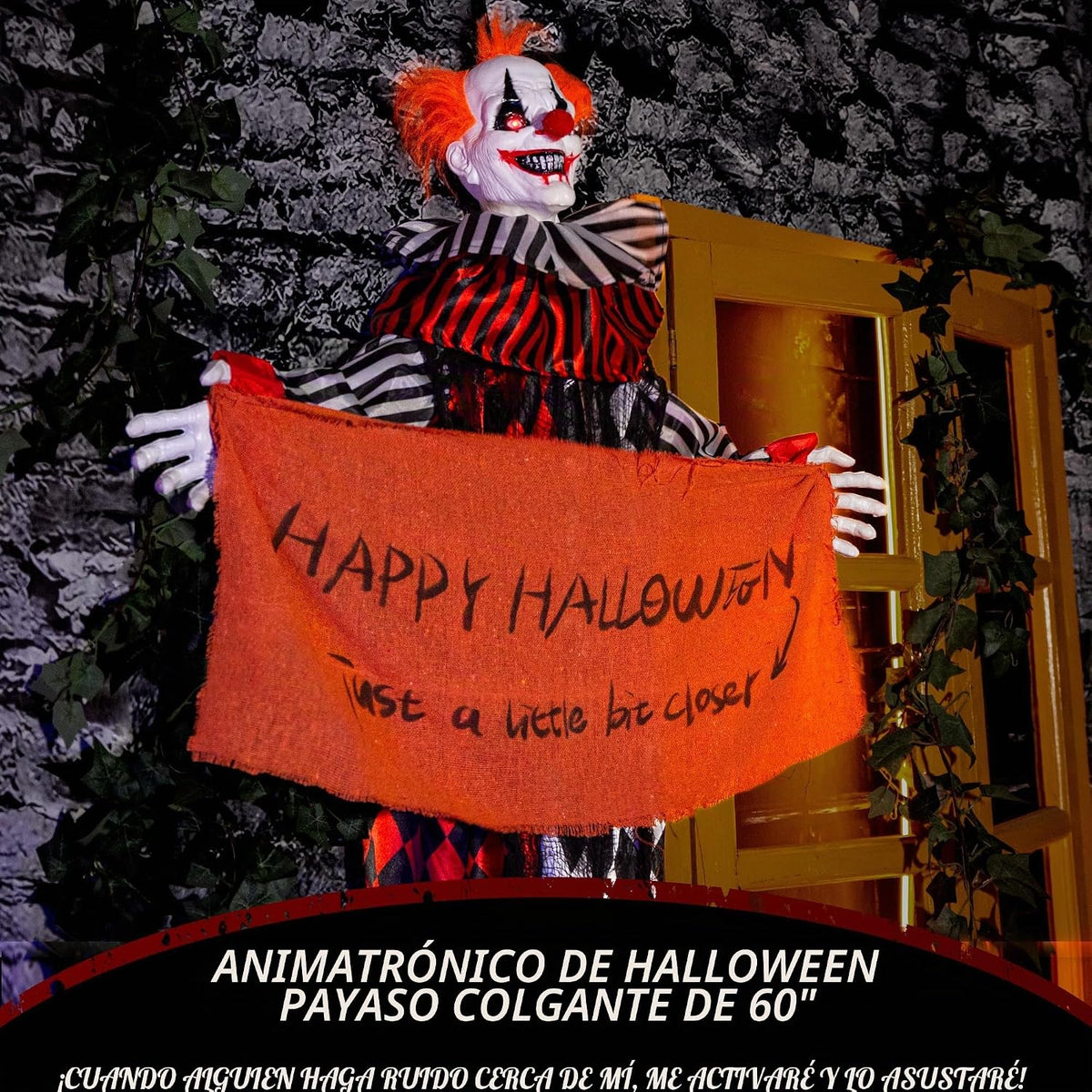 Animatronics - Payaso colgante de Halloween de 5 pies, decoraciones...