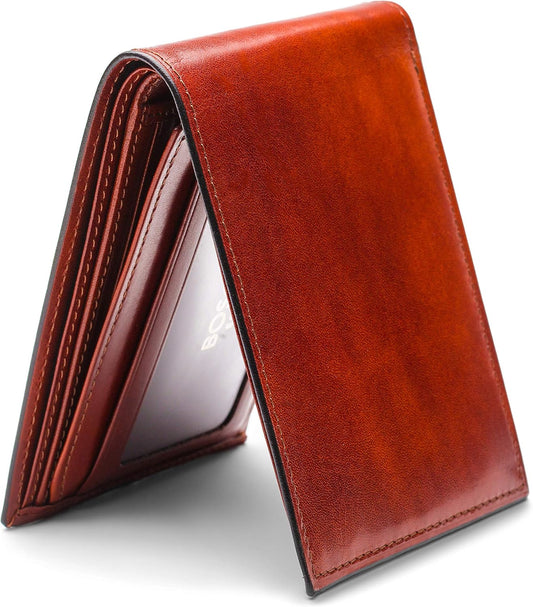 Bosca Billetera plegable de piel vieja para hombre con ventana para...