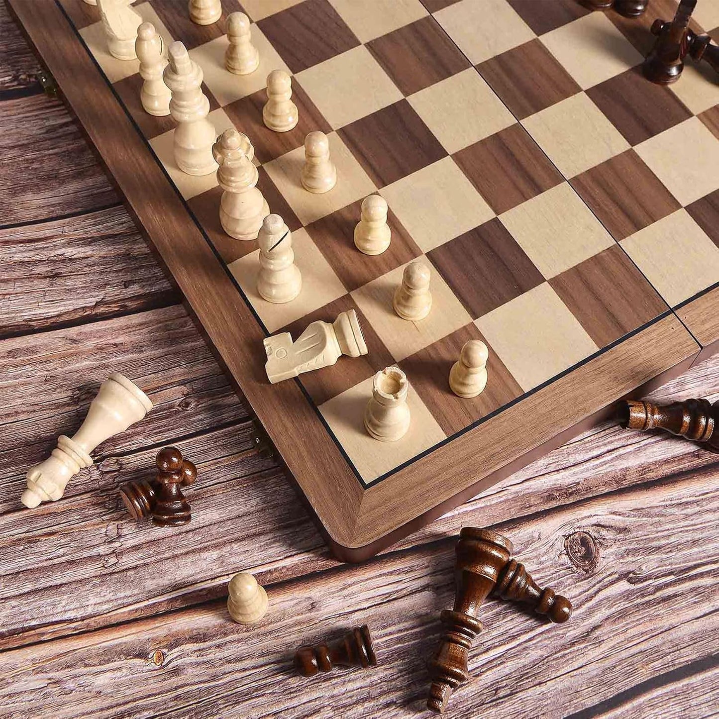 ELONGDI Juego de ajedrez de madera de 15" con piezas magnéticas...