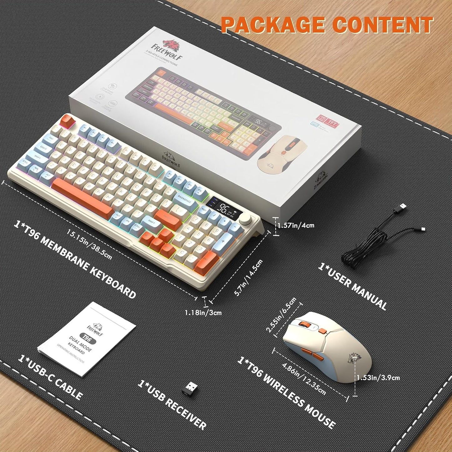 ZIYOU LANG T96 Combo de teclado y mouse inalámbricos para juegos, d...