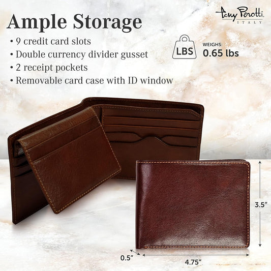 Tony Perotti Cartera de cuero italiano para hombre, delgada, plegab...