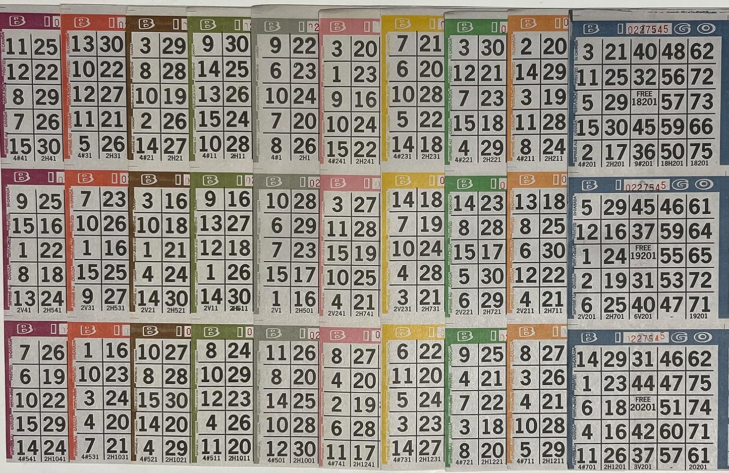 Tarjetas de juego de papel de bingo - 3 cartas - 10 hojas - 250 lib...