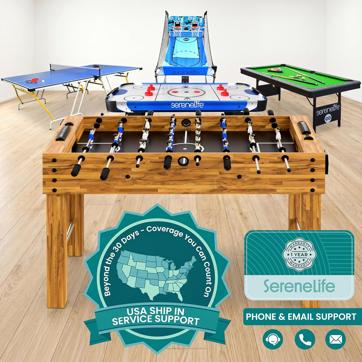 SereneLife Mesa de futbolín de 48 pulgadas, mesa de juego de fútbol...