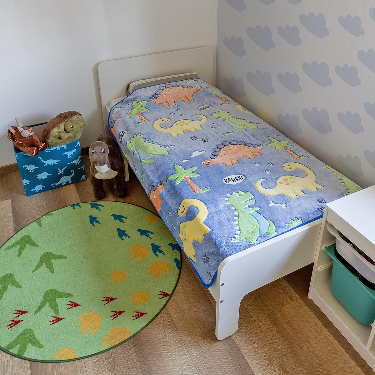 Manta de dinosaurio que brilla en la oscuridad para niños, manta su...