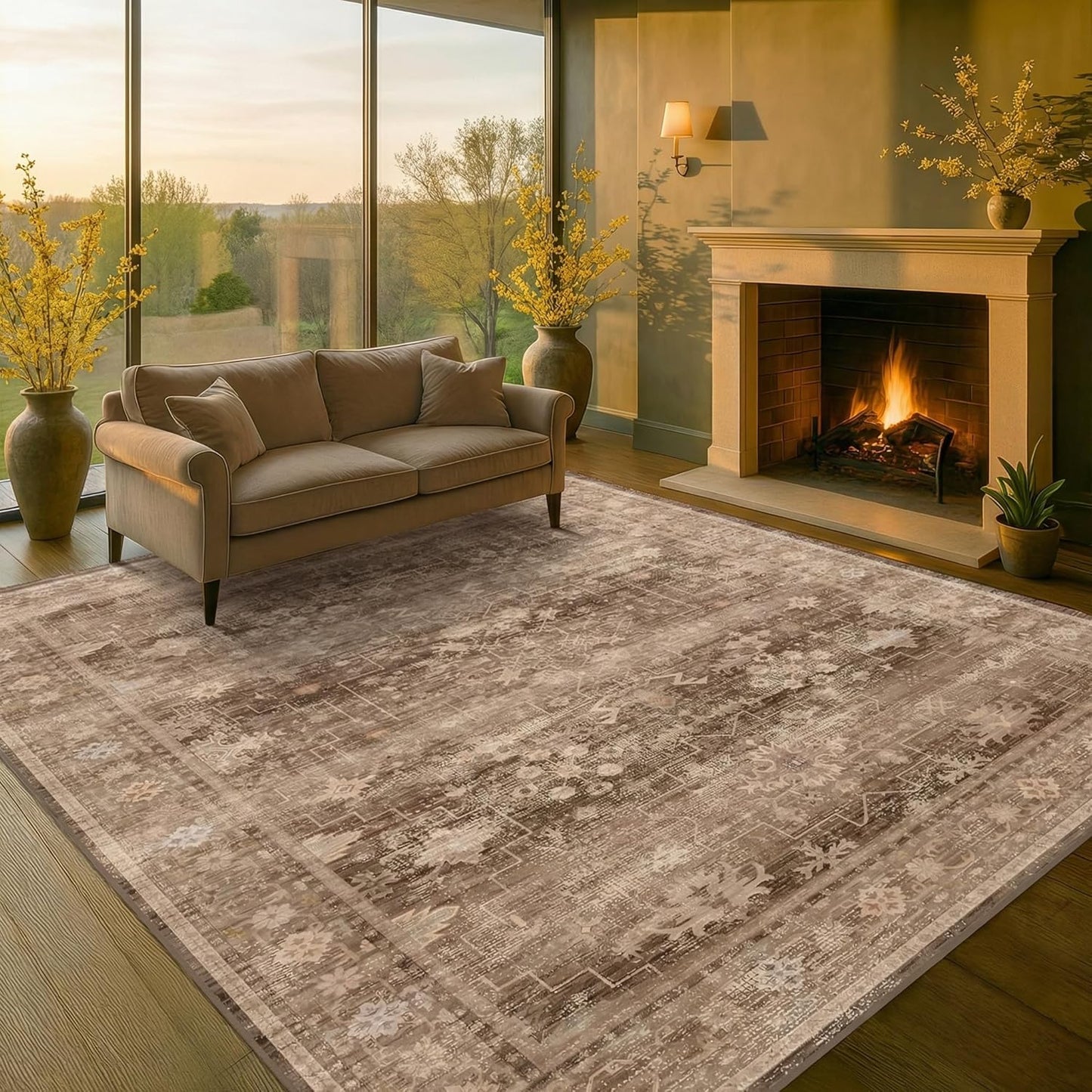 Hazo Haus - Alfombra Boho Marrón Taupe para Sala de estar de 2,44 x...