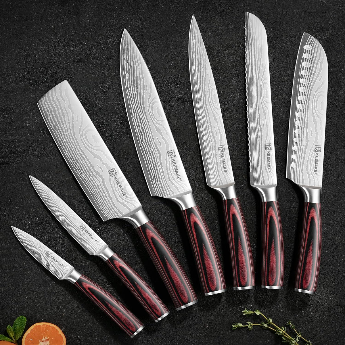 KEEMAKE - Juego de cuchillos de cocina, juego de cuchillos de chef...