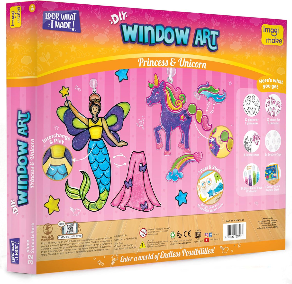 Imagimake - Arte de ventana - Princesa, sirena, unicornio 32 piezas...
