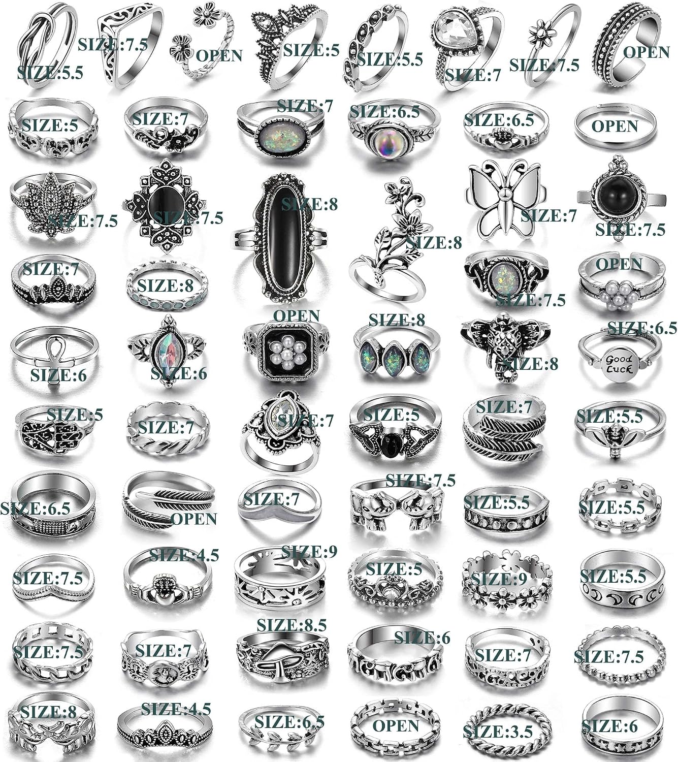 17IF Juego de anillos de nudillos plateados vintage para mujeres y...