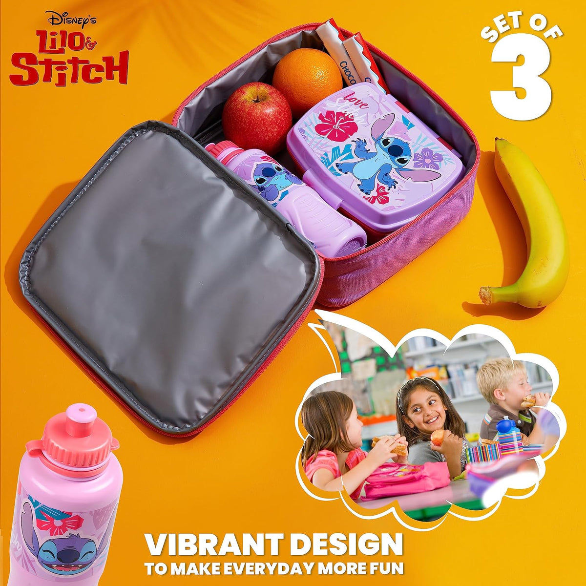 Disney Stitch - Lonchera infantil de 3 piezas, con aislamiento, par...