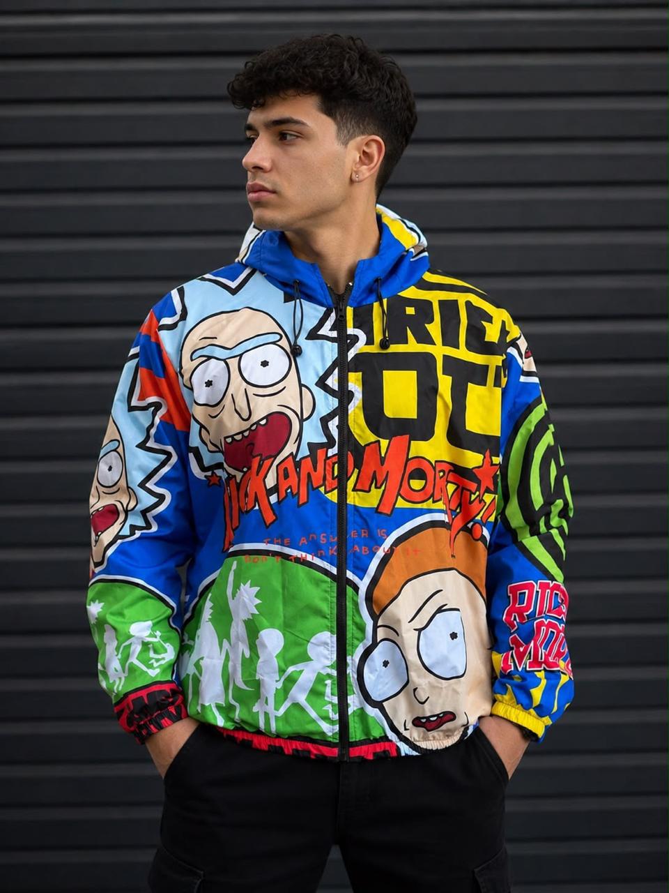 Chaqueta rompevientos con capucha para hombre, estampado Rick and Morty, (tallas hasta XL)
