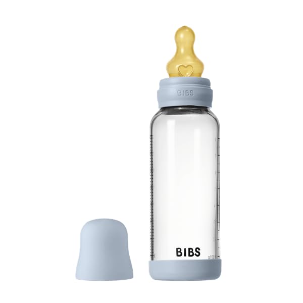 BIBS Biberón de cristal, 8.12 onzas, paquete de 1, pezón de goma na...