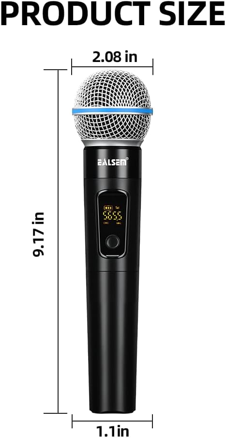 Ealsem ES-384 Sistema de Micrófono Inalámbrico de Mano UHF de 4 Can...