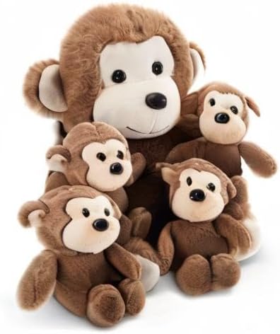 Lewtemi - Juego de 5 animales de peluche grandes con 4 monos bebés...