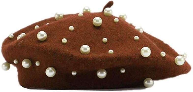 Sombrero de boina vintage de lana de perla para mujer, gorro cálido...