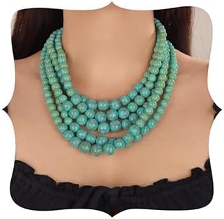 Octwine Collar bohemio de perlas verdes de 5 capas, aretes de perla...