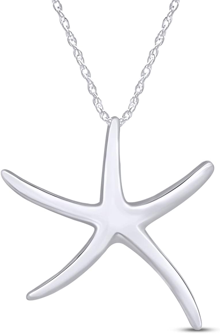 AFFY Collar con colgante de estrella de mar en oro de 14 quilates s...