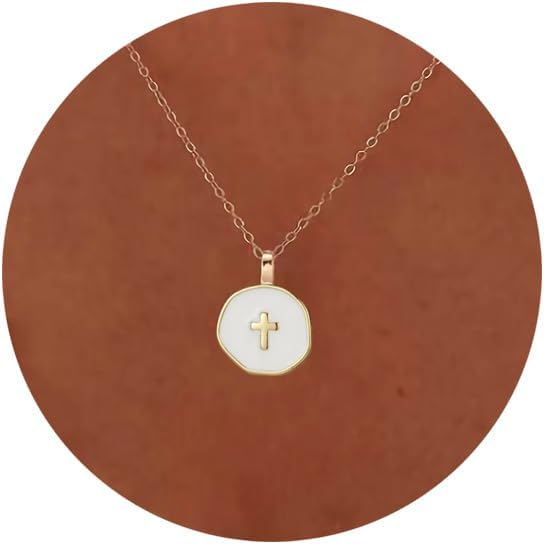 ZEATHAN Collar de cruz de oro de 14 quilates para mujer, delicado c...