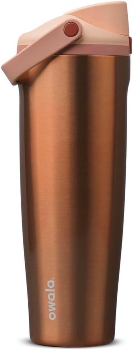 Owala FreeSip - Botella de agua de acero inoxidable, cobre, 30 onza...