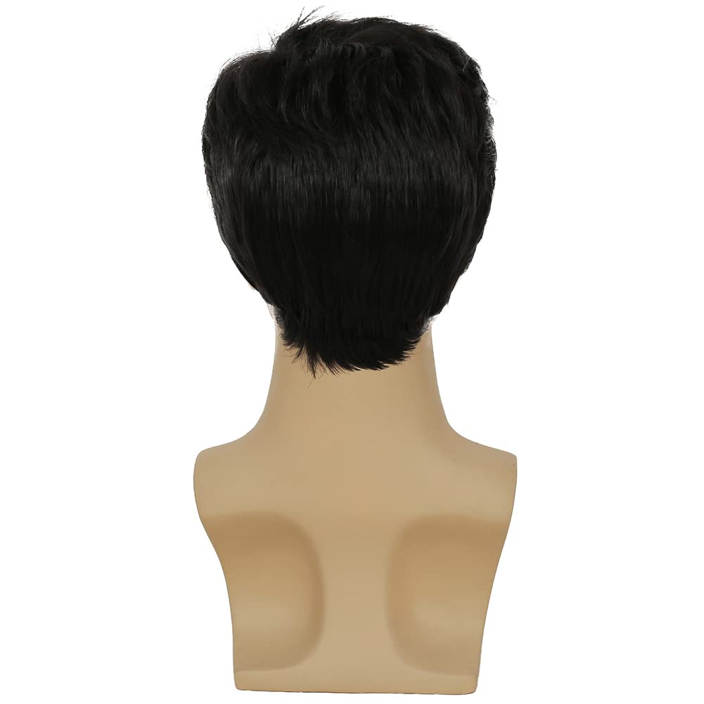 Kaneles Peluca Negra para Hombre Corta Sintética Halloween Uso Diar...