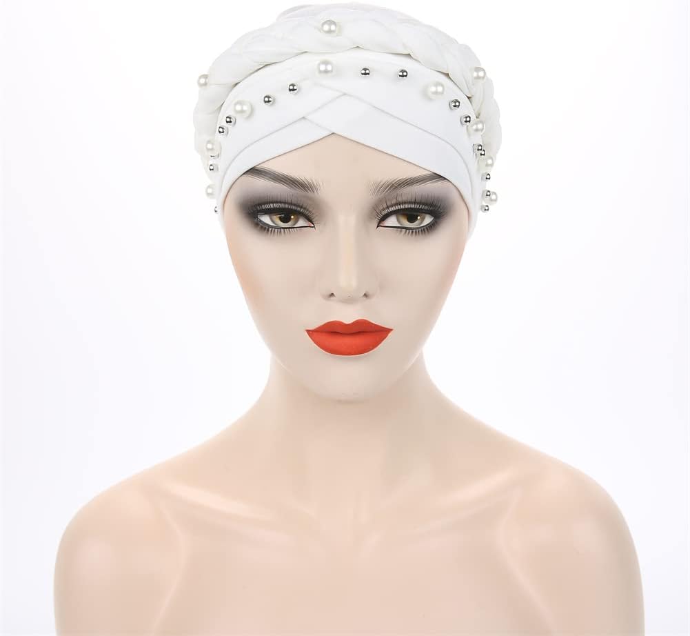 YiYi Operation Sombrero turbante de hiyab trenzado con cuentas de p...