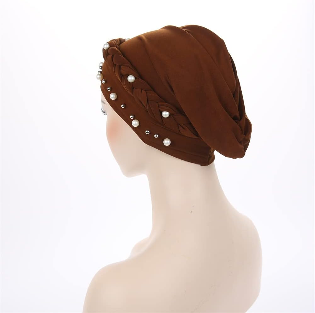 YiYi Operation Sombrero turbante de hiyab trenzado con cuentas de p...