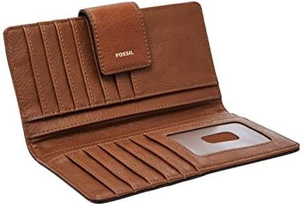 Fossil Cartera de cuero Logan para mujer con pestaña de bloqueo RFID