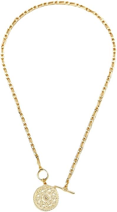 Rrdaily Collar con colgante de medallón grande de oro para mujer, e...