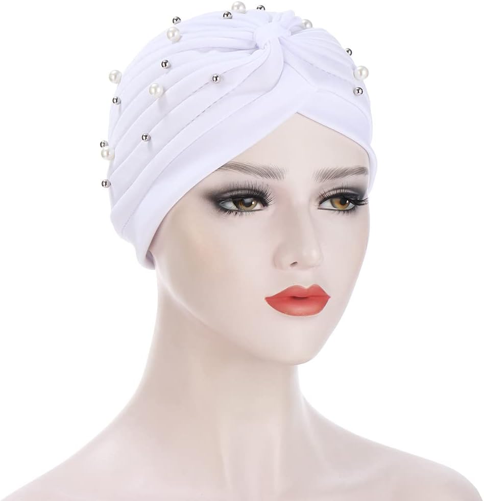 Fxhixiy Gorro de quimioterapia turbante con nudo preatado con cuent...