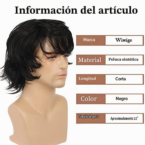 Wiwige Peluca corta negra para hombre, peluca natural esponjosa en...