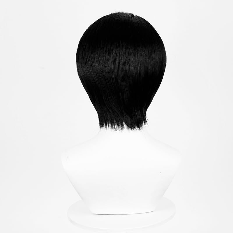 Aicos Peluca corta negra de anime cosplay para hombres con flequill...
