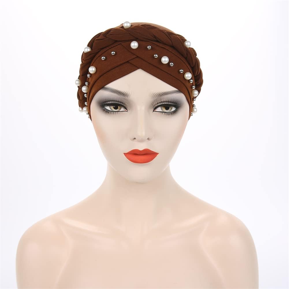 YiYi Operation Sombrero turbante de hiyab trenzado con cuentas de p...