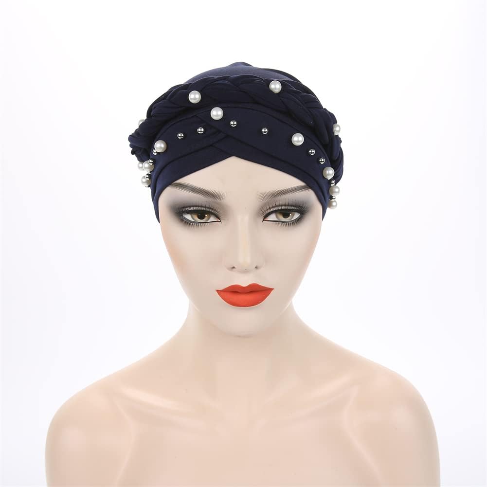 YiYi Operation Sombrero turbante de hiyab trenzado con cuentas de p...