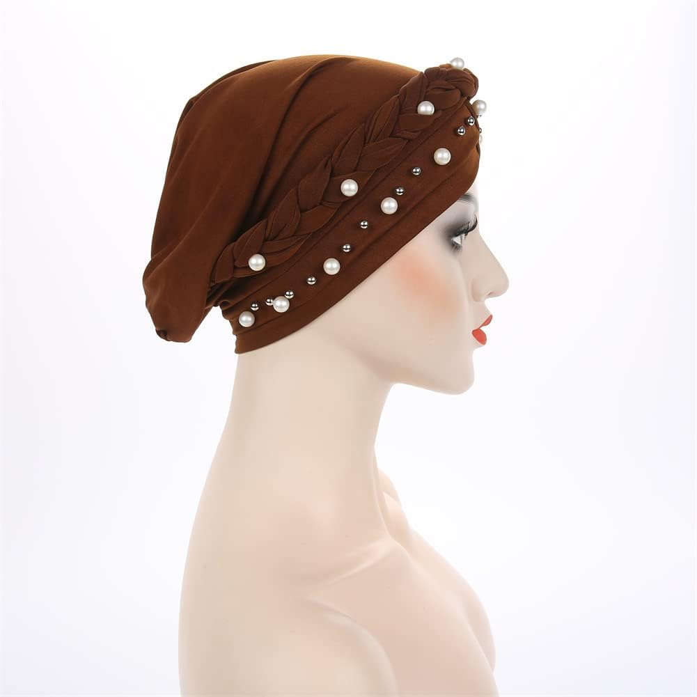 YiYi Operation Sombrero turbante de hiyab trenzado con cuentas de p...