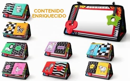 Espejo 3 en 1 con suave libro de actividades 3D arrugado, mordedore...