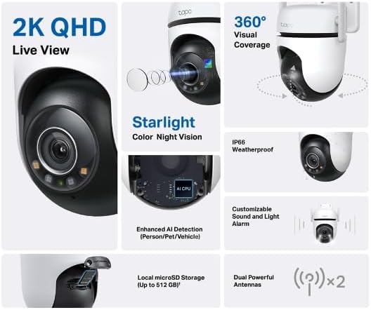 TP-Link Tapo Cámara de Seguridad Wi-Fi para Exteriores 2K QHD con P...