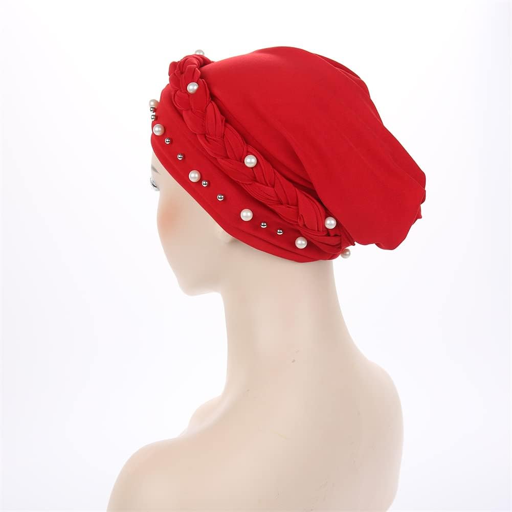 YiYi Operation Sombrero turbante de hiyab trenzado con cuentas de p...