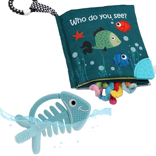 Fish Baby Crinkle Books &amp; 3D Fish Baby Teething Toys para bebés...