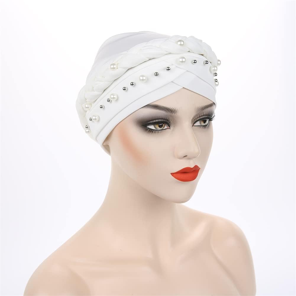 YiYi Operation Sombrero turbante de hiyab trenzado con cuentas de p...