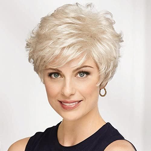 EMMOR Pelucas cortas de cabello humano rubio platino para mujer, me...