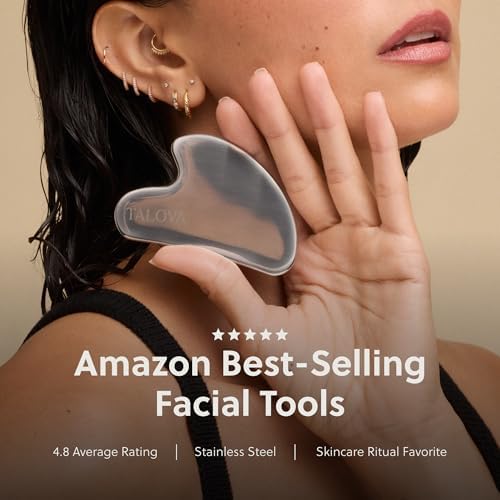 TALOVA - Gua Sha de acero inoxidable de grado 304 y rodillo facial...