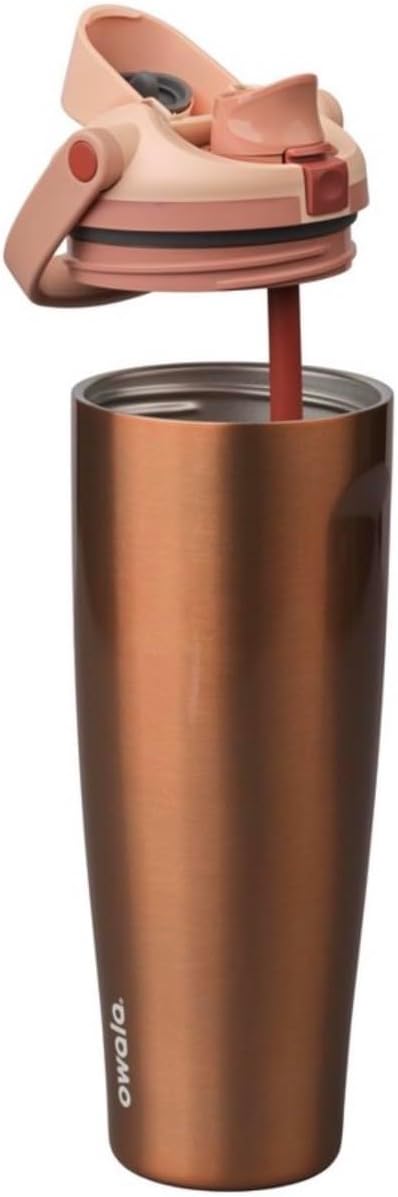 Owala FreeSip - Botella de agua de acero inoxidable, cobre, 30 onza...