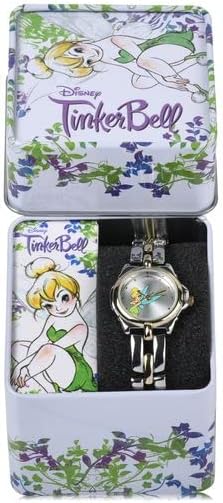 Disney Tinker Bell - Reloj para niños con pulsera de metal plateado...