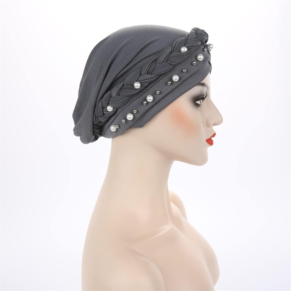 YiYi Operation Sombrero turbante de hiyab trenzado con cuentas de p...