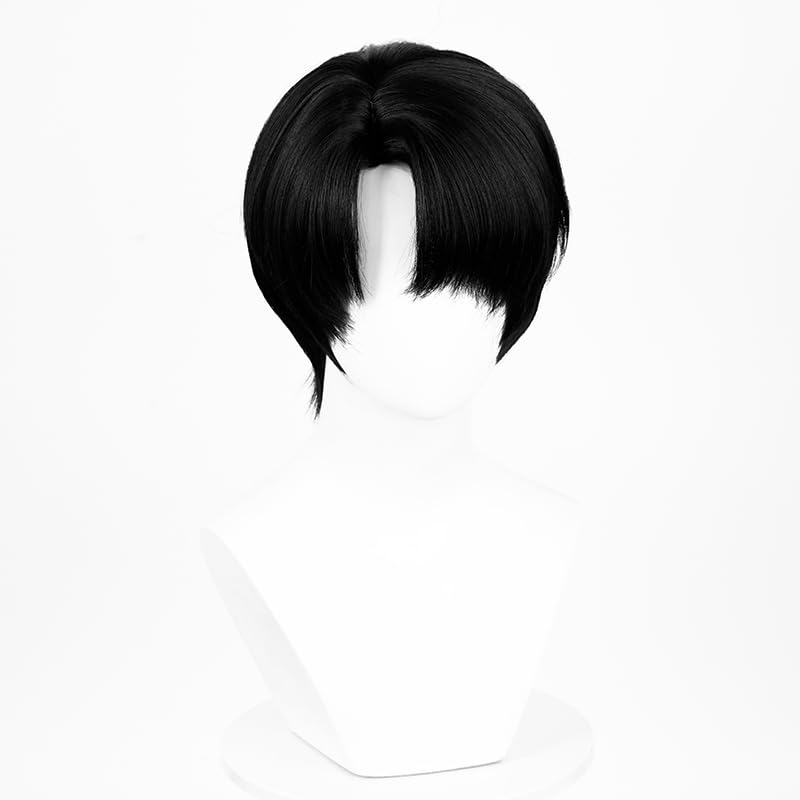 Aicos Peluca corta negra de anime cosplay para hombres con flequill...